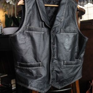 Western Large Black Leather Vest / Cullen Bohannon Style